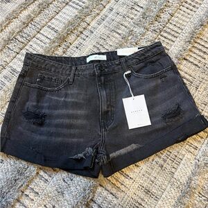 KanCan Charcoal Distressed Jean Shorts
